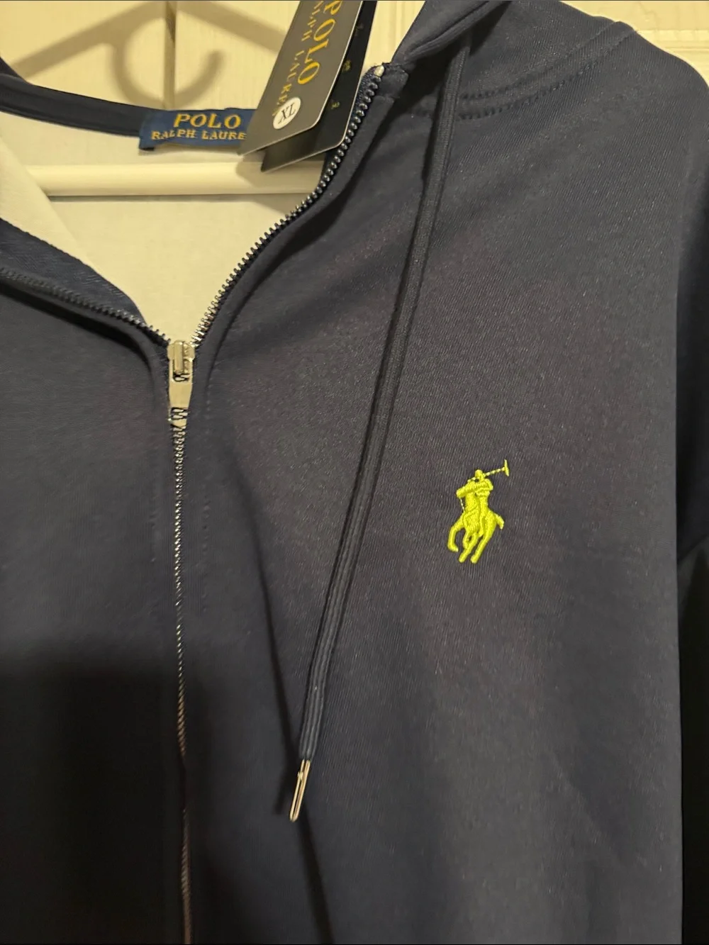 Polo Ralph Lauren Navy Zip-Up Hoodie with Neon Green Pony size XL New with tags